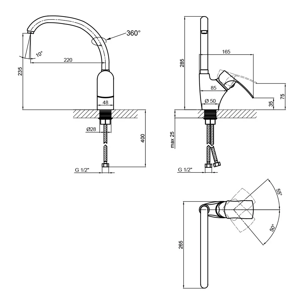 Змішувач для кухні Lidz Anny 007F (k40) LDANN007FCRM35122 Chrome Київ - фото 7