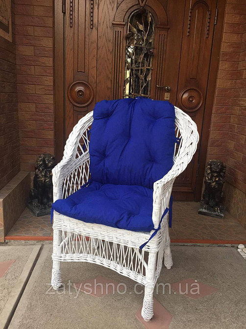 Кресло из лозы белое с синей накидкой Киев - изображение 9