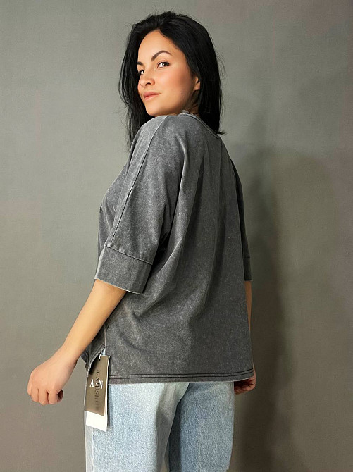 Футболка женская A-N 26028 тай-дай оверсайз с вышивкой, серый, one size Киев - изображение 7