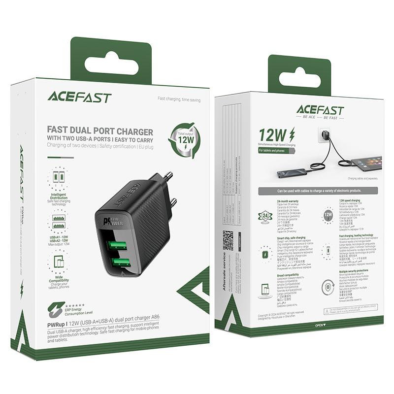 Сетевое зарядное устройство ACEFAST A86 12W (USB-A+USB-A) dual port charger  Black Киев - изображение 7