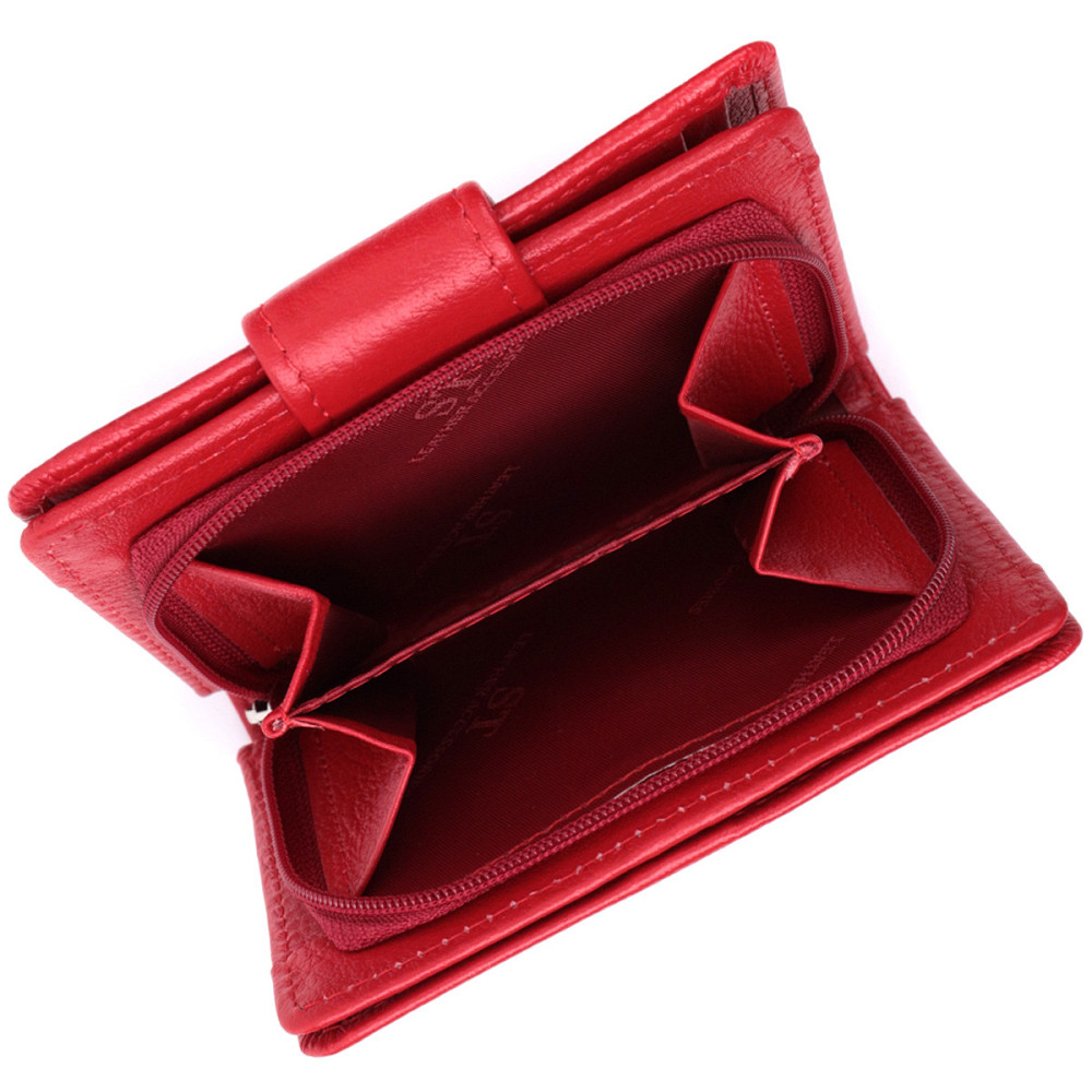 Яркий женский кошелек с монетницей и блоком для пропусков из натуральной кожи ST Leather 22714 Красный Киев - изображение 4