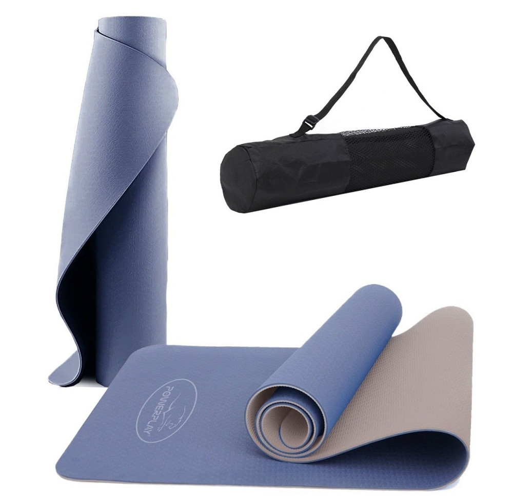 Спортивний килимок для йоги фітнеса пілатеса PowerPlay 4150 TPE Premium Performance Mat Синій (183x61x0.6) Київ - фото 1