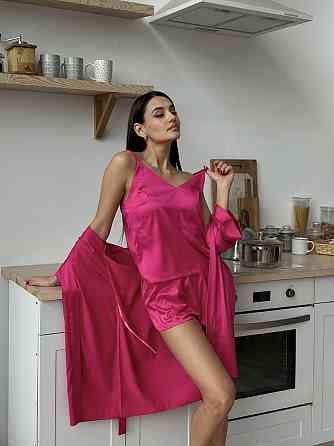 Пижама женская шелковая с шортами Малиновый 3XL/4XL Харьков