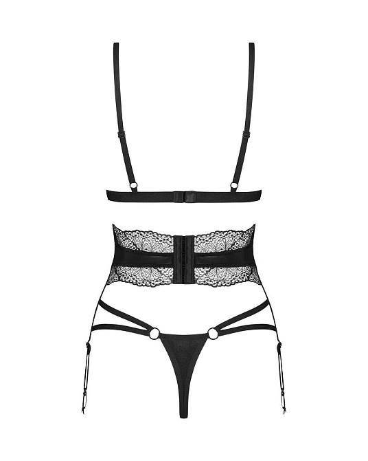 Комплект Obsessive Lobellis 3-pcs set, XL/2XL, черный, лиф с мягкой чашкой, стринги, пояс для чулок Sex Aura Киев - изображение 4