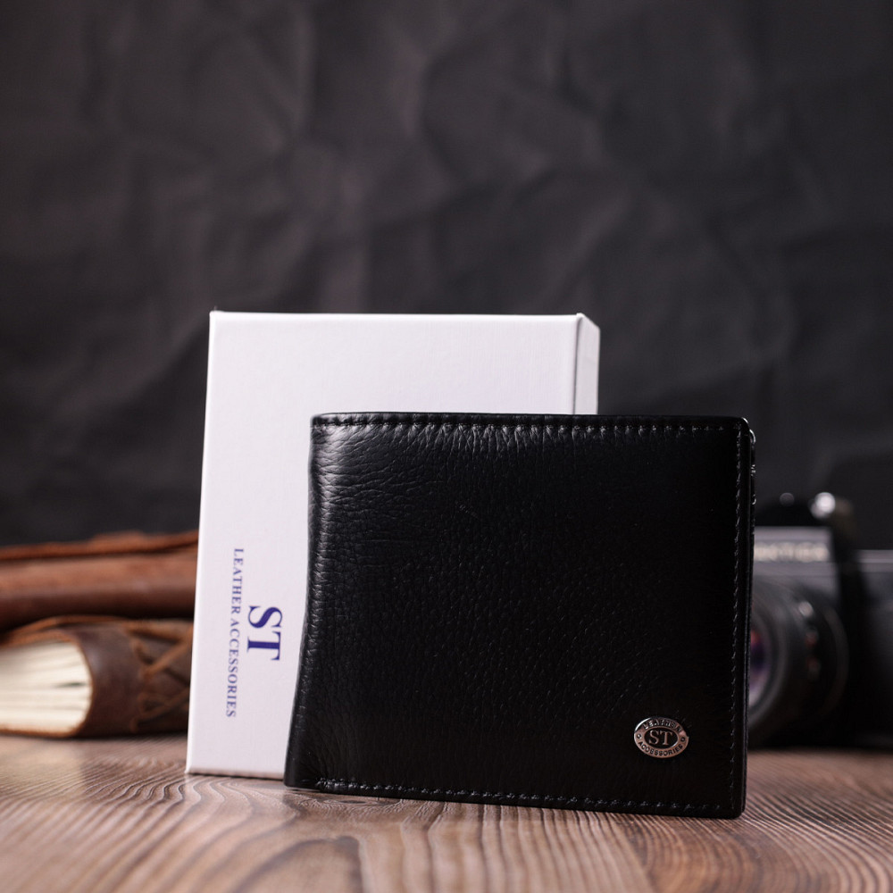 Мужское кожаное портмоне из зажимом ST Leather 22485 Черный Киев - изображение 1
