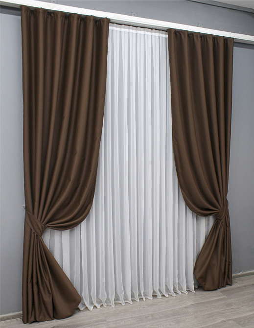 Комплект готових штор VR-Textil Блекаут Midnight № 1677ш Коричневий 150х270 см 2 шт (33-1262) Київ - фото 3