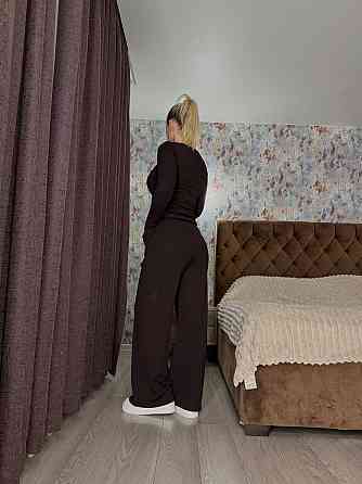 Женский теплый базовый костюм двойка: лонгслив и штаны джерси на флисе Шоколад, 46/48 Одесса