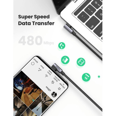 Дата кабель USB-C to USB-C 2.0m 5A 100W US335 90-degree Space Gray Ugreen (70698) Винница - изображение 3