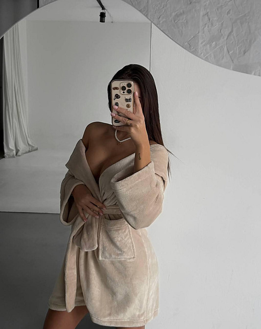 Жіночий теплий короткий халат із поясом із турецької махри Бежевий, 42/44 Одеса - фото 3