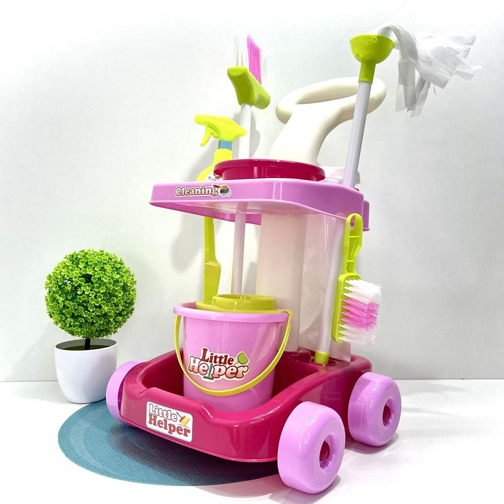 Набір для прибирання Limo Toy із візком відро совок швабра Рожевий (667-33-35) Чернигов - изображение 1