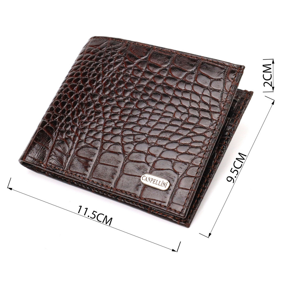 Стильне чоловіче портмоне з натуральної фактурної шкіри з тисненням під крокодила CANPELLINI 21777 Коричневе Київ - фото 7
