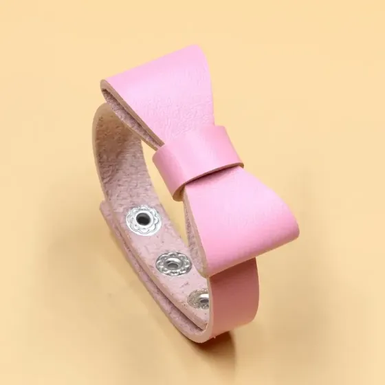 Розовый браслет из PU-кожи с бантом – нежный стильный аксессуар Киев