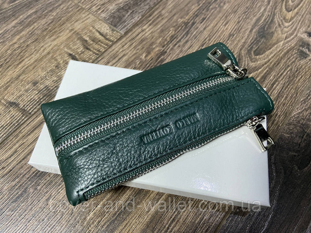 Зеленая кожаная ключница на молнии с карабинами Marco Coverna Киев - изображение 2