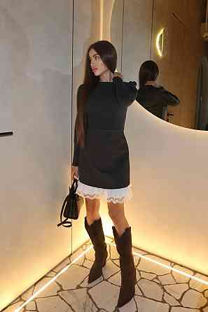 Женское приталенное платье с кружевом трикотаж Alex + хлопок Графит, 40/42 Одесса