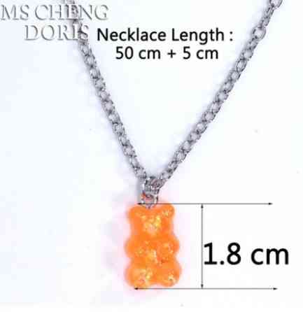 Біжутерія ведмедики кулон, помаранчевий з перламутром - довжина ланцюжка 50см, смола, цинковий сплав Київ