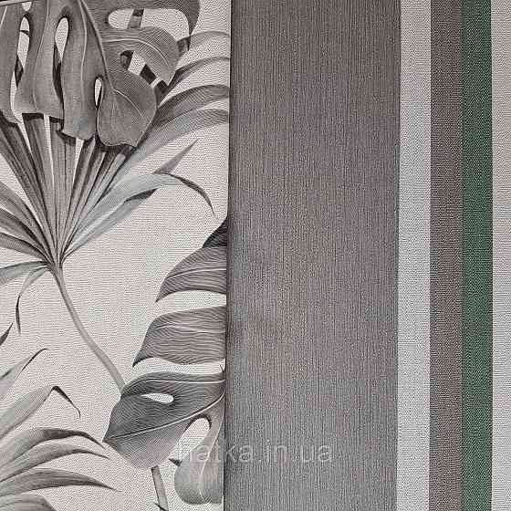 Шпалери вінілові на флізелін Marburg New Spirit Schoner Wohnen листя папороті монстери сірі на білому Київ