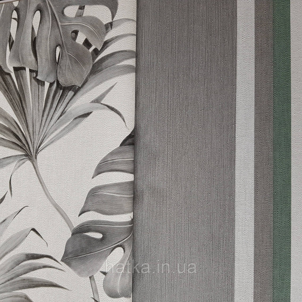 Шпалери вінілові на флізелін Marburg New Spirit Schoner Wohnen листя папороті монстери сірі на білому Київ - фото 2