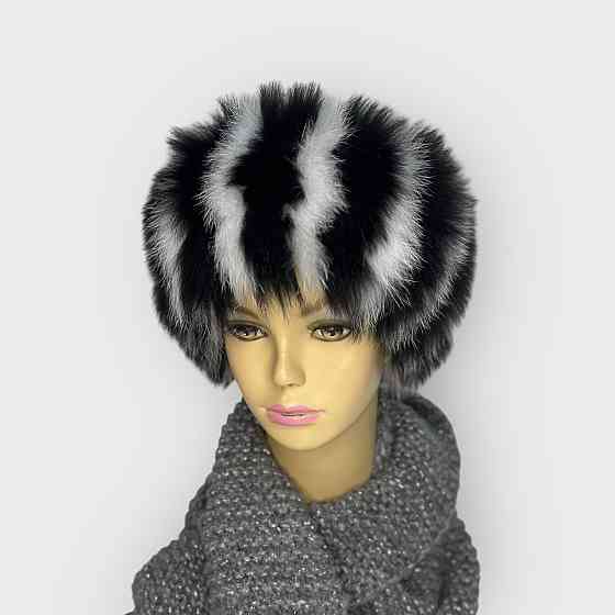 Хутряна пов'язка на голову жіноча з песця Чорно-Білий Харків