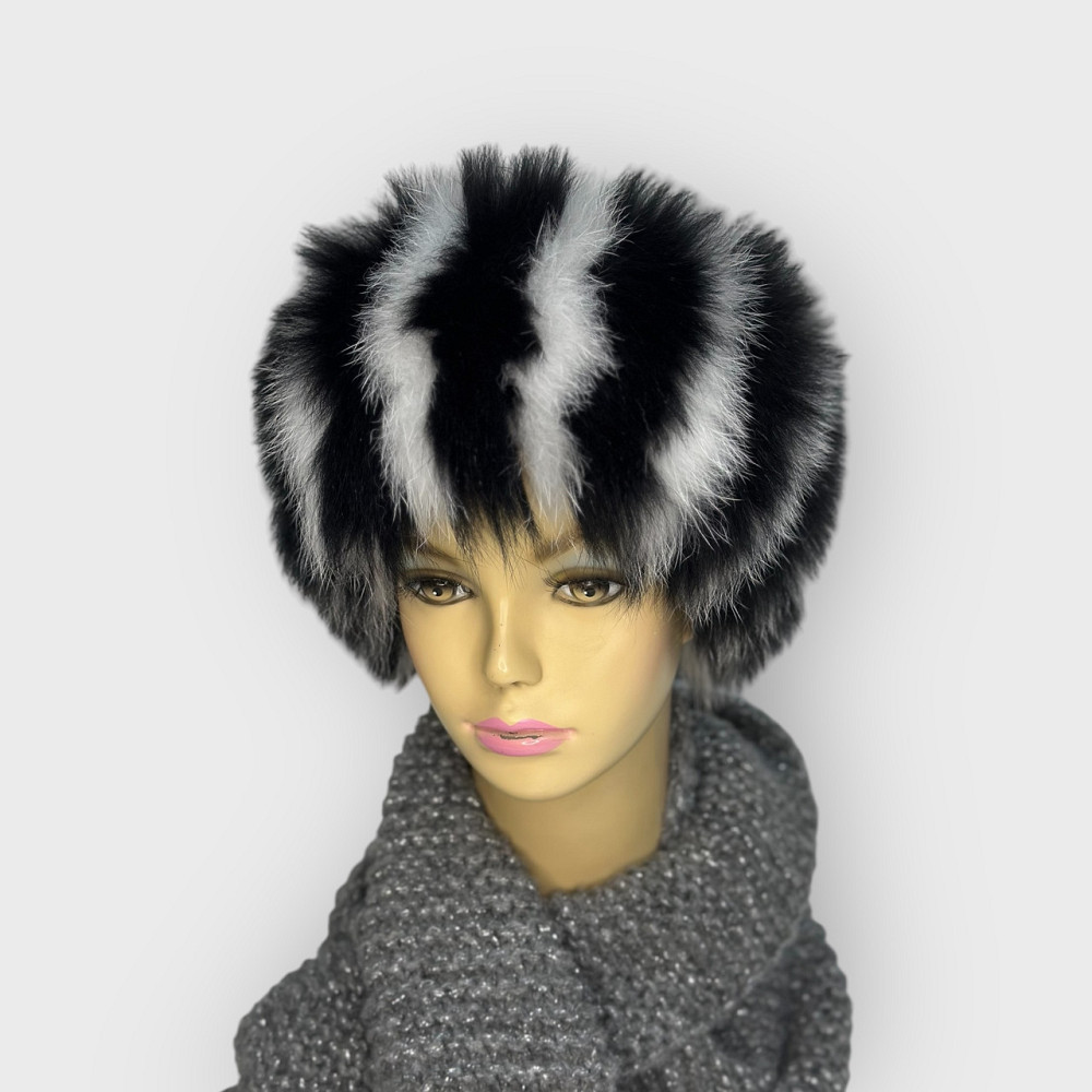 Меховая повязка на голову женская песцовая Черно-Белый Харьков - изображение 1