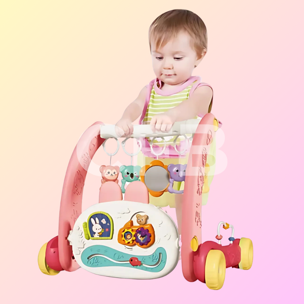 Дитячий розвиваючий килимок ходунки 2в1 коврик для немовлят музичне піаніно, каталка, світловий проектор, бізіборд Рожевий Київ - фото 9