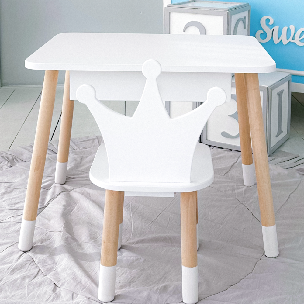 Детский столик и стульчик корона белый. Столик с ящиком для карандашей и разукрашек 66928 Киев - изображение 3