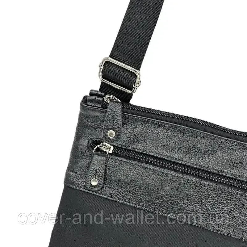 Тонка чоловіча текстильна сумка на плече зі шкіряними вставками Puos Київ - фото 5