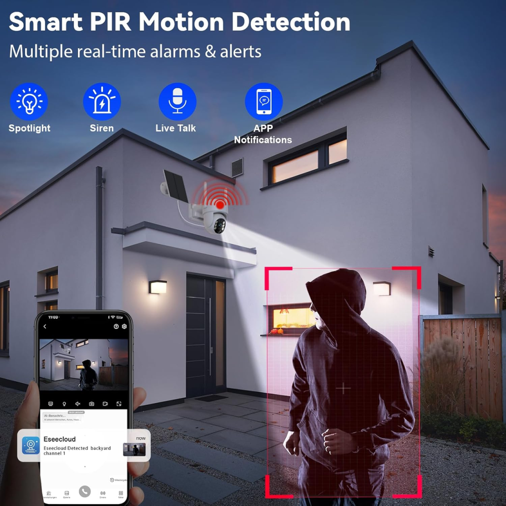 Вулична Wi-Fi камера JWQPO 4 МП 2K із сонячною панеллю 5 Вт, PTZ 270°/90°, PIR, нічним баченням, IP65 Київ - фото 8