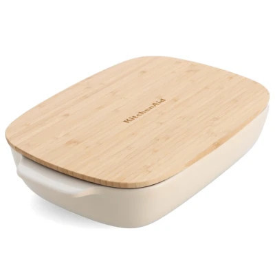 Форма для випікання KitchenAid з кришкою керамогранітна 3,8 л Кремова (CC006109-001) Вінниця - фото 1