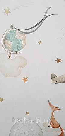 Шпалери флізелінові еко Rasch Kids World II 0.53х10 дитячі карти глобуса компаси літаки зірки на блакитному Київ