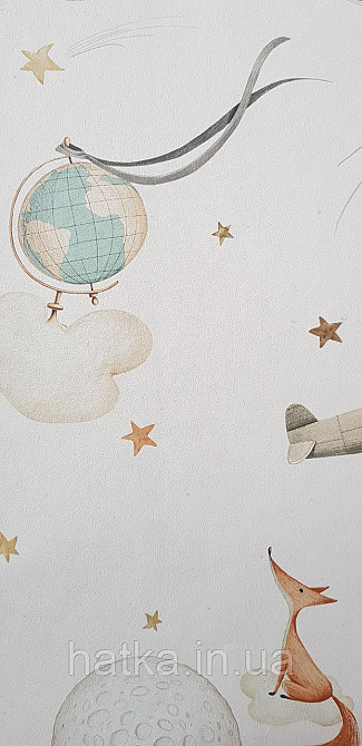 Шпалери флізелінові еко Rasch Kids World II 0.53х10 дитячі карти глобуса компаси літаки зірки на блакитному Київ - фото 3