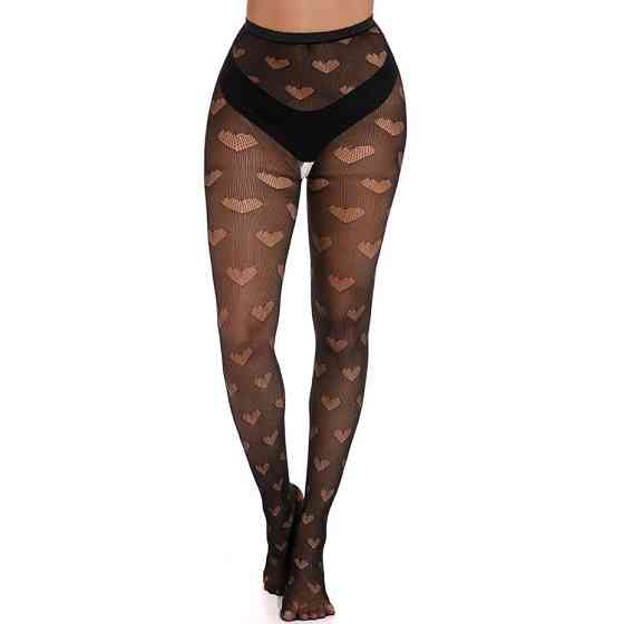 Колготки сітка з візерунком сердечка жіночі one size чорний Київ