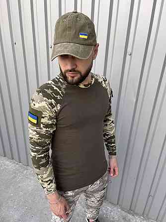 Армейська тактична футболка зсу з довгим рукавом, чоловічий військовий лонгслів з липучками коричневий камуфляж XXXL Одеса