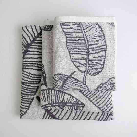 Набор махровых полотенец с рисунком перо 3шт GM Textile 40х70см, 50х90см, 70х140см 400г/м2 (Серый) Сумы