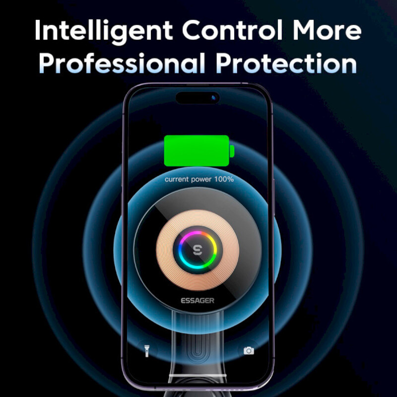 Автотримач для телефону магнітний Essager EZJCX-GY01A-Z з бездротовою зарядкою (Чорний) Николаев - изображение 9