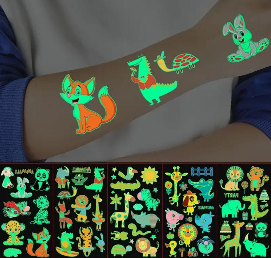 68 временных переводных тату, флуоресцентные тату для детей, светящиеся водостойкие тату. Киев - изображение 1