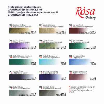 Акварельные краски Rosa Gallery GRANULATION 14 кольорів по 2,5 мл в металевому пеналі (4823098544128) Винница