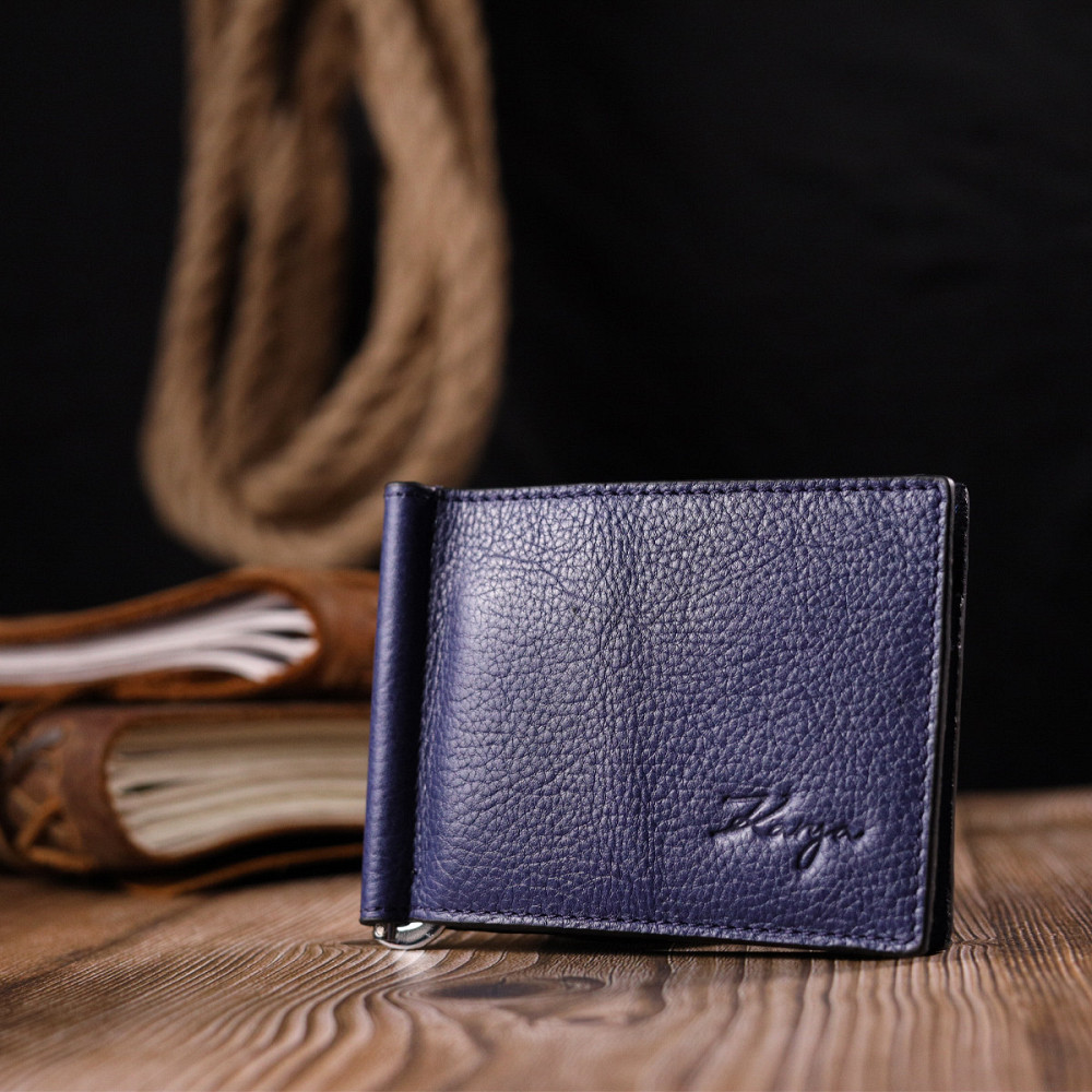 Отличный мужской зажим из зернистой кожи KARYA 21057 Синий Киев - изображение 3