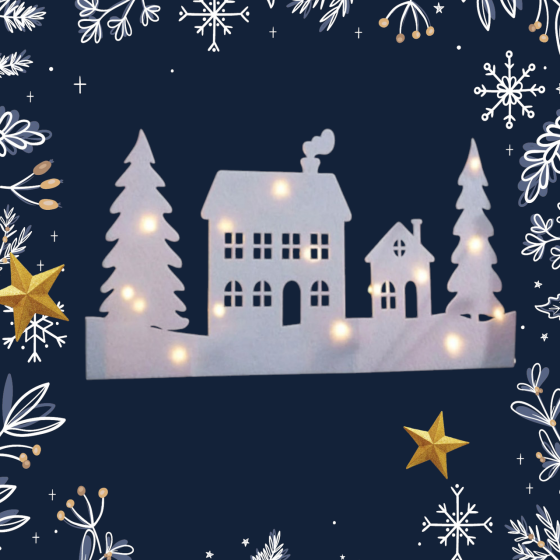 Светодиодное новогоднее украшение елочки и домики на окно или стену 60 на 30 см из фетра Германия белый Киев