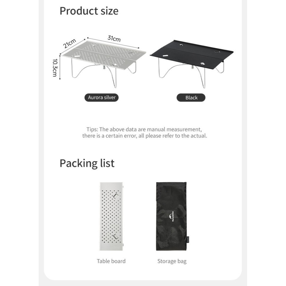Стіл складаний Naturehike CNK2450JJ024 (31х21 см) алюміній Чорний Київ - фото 2