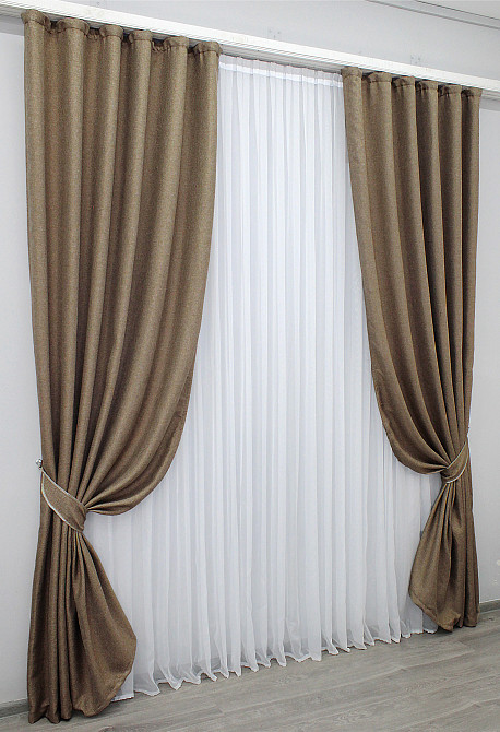 Комплект готовых штор VR-Textil Лен-блэкаут Лен Мешковина № 825ш Темный беж 150х270см 2 шт (30-610) Киев - изображение 2