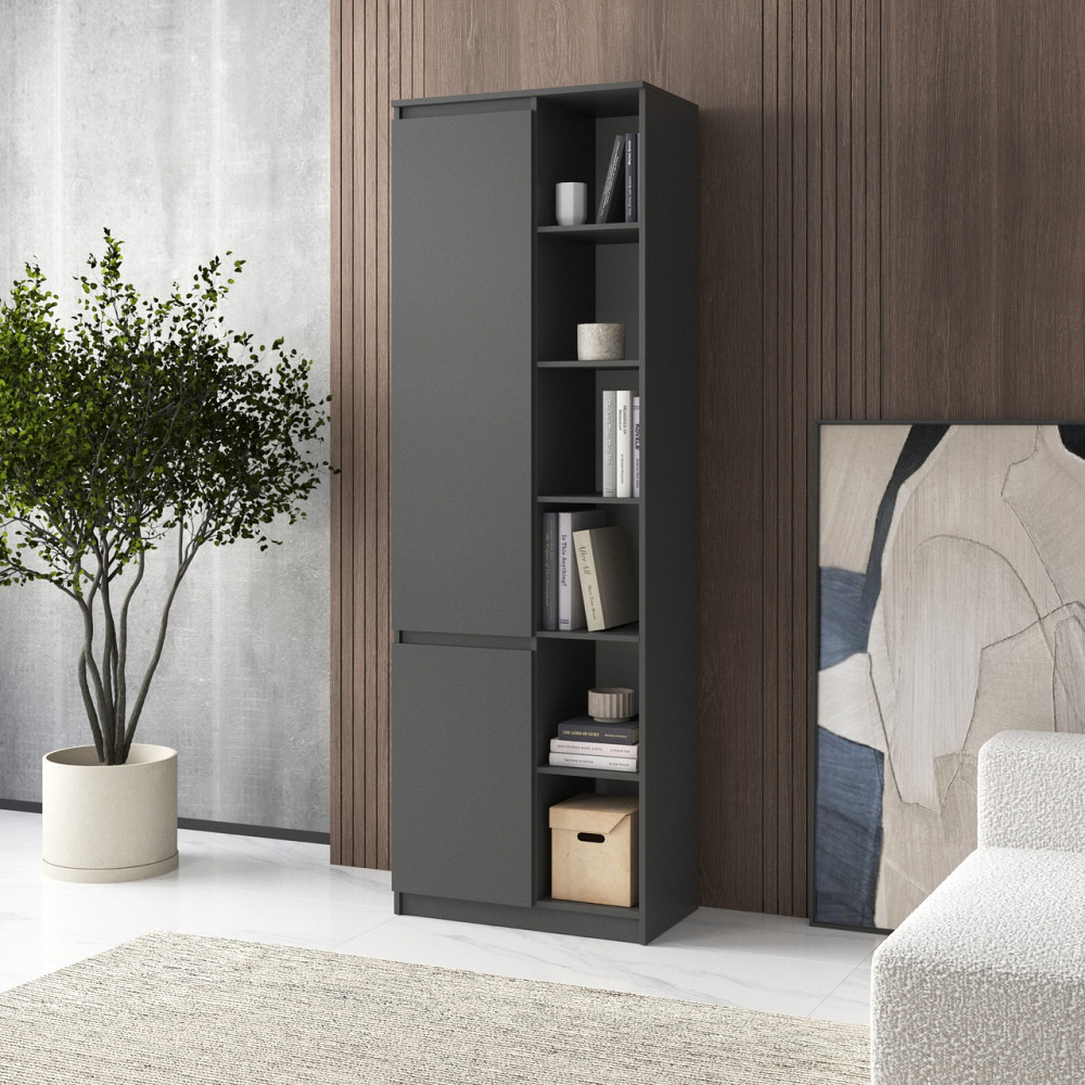 Шкаф для книг VAYS, пенал с полками R-27 Антрацит Львов - изображение 1