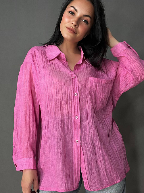Рубашка женская Xingyue 388 оверсайз хлопок жатка с карманом, розовый, one size Киев - изображение 6