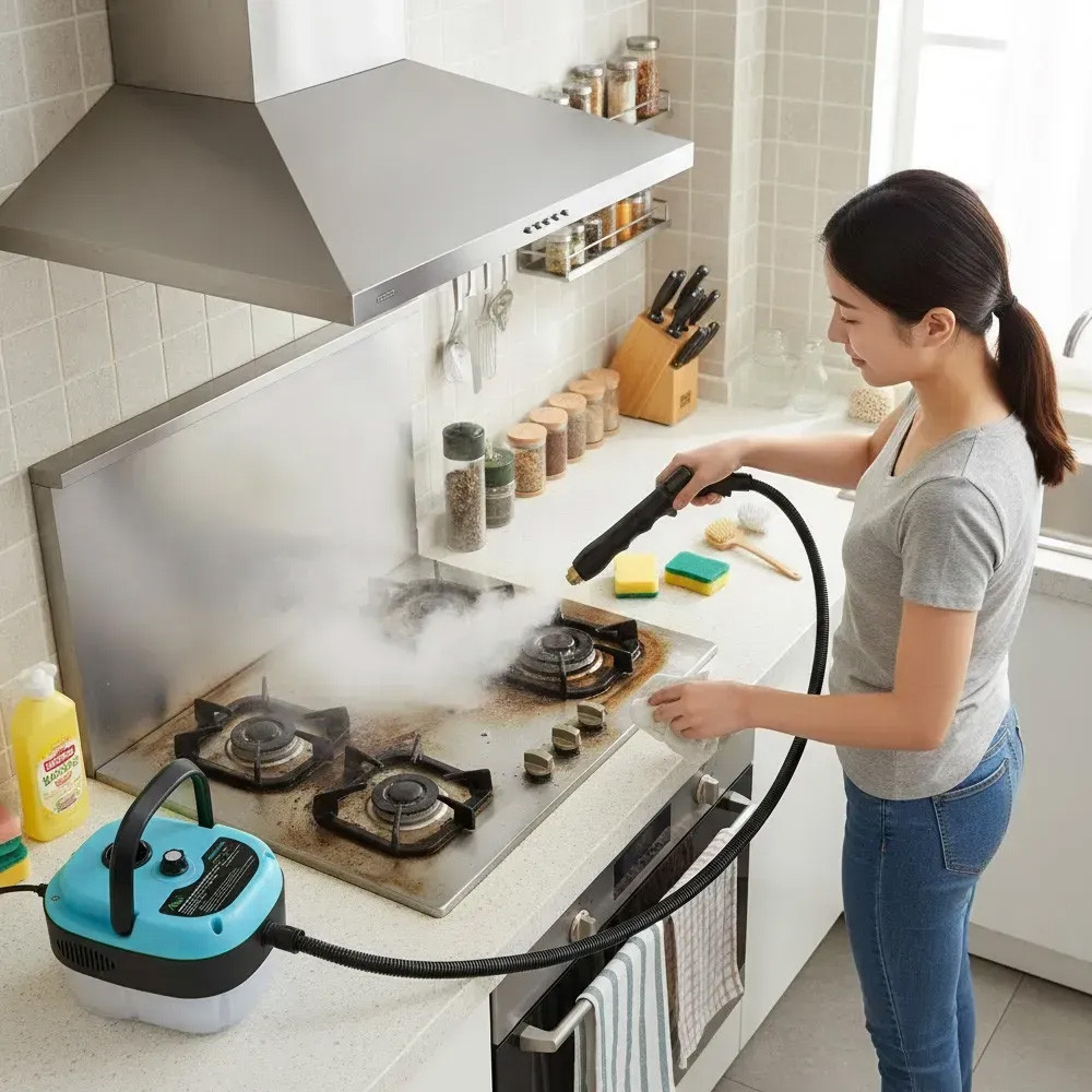 Портативный пароочиститель для дома, 2500Вт, 900мл + 4 насадки, Голубой / Парогенератор для уборки / Паровой очиститель Киев - изображение 2