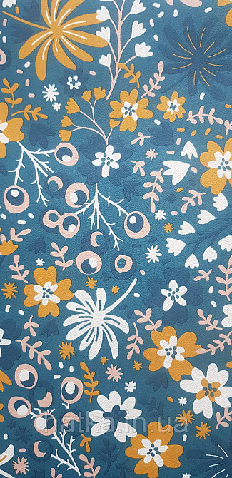 Шпалери вінілові на флізеліні Rasch Clasik 0,53х10 квіти листя гілки яскраві бірюзові білі Київ - фото 1