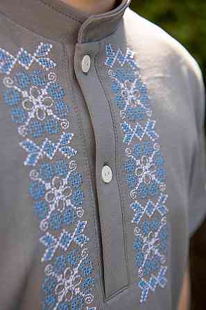 Вишиванка для хлопчиків, короткий рукав, сіра, бавовна, топ Київ