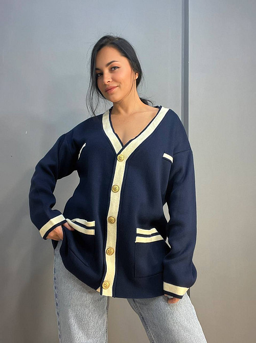Кардиган жіночий ENJOY 001 золоті гудзики подовжений оверсайз з кишенями, темно-синій, one size Київ - фото 15