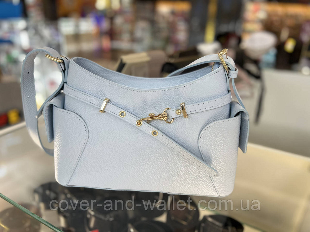Модная женская кожаная сумка через плечо голубого цвета Virginia Conti Киев - изображение 1