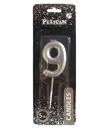 Свiчка для торта 9 СРБЛО 5 см. 865029 ТМ PELICAN Київ