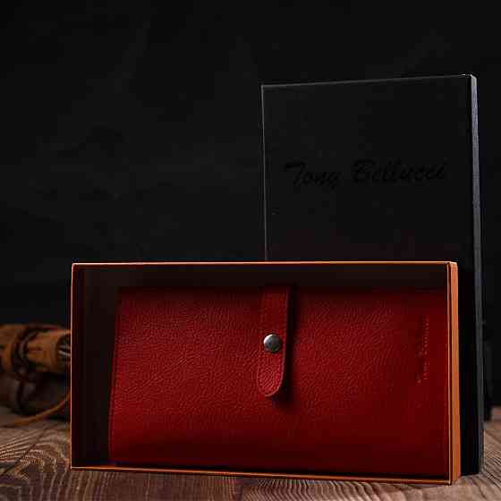 Вертикальне тонке портмоне для жінок із натуральної шкіри Червоний (Tony Bellucci) Київ