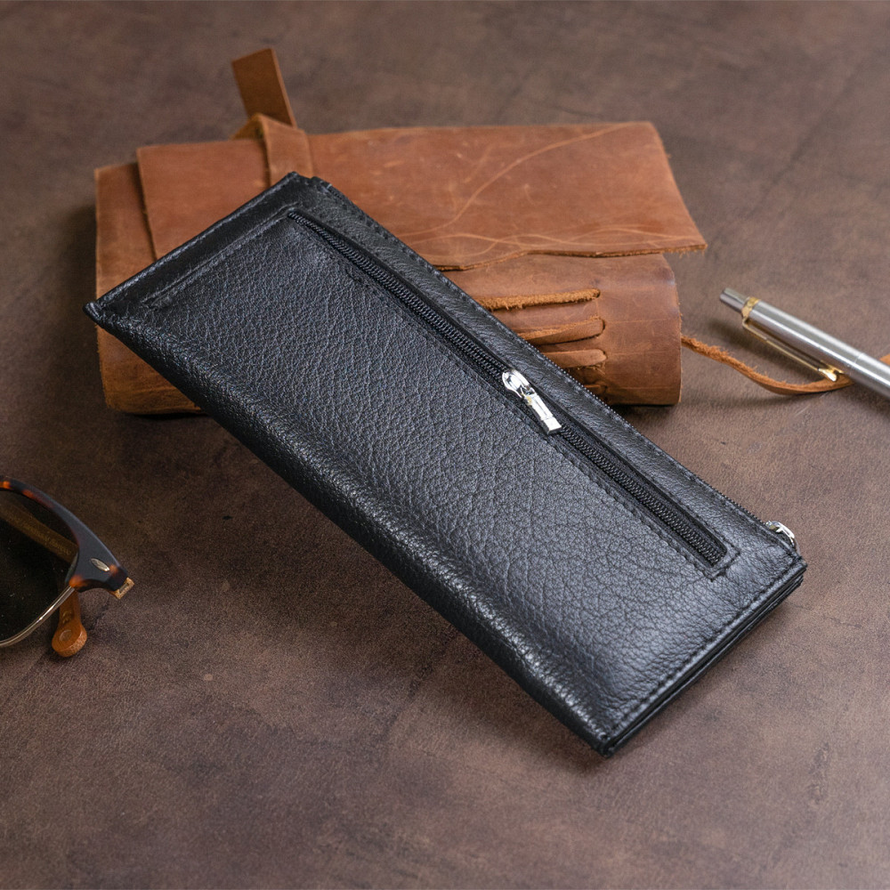 Горизонтальный тонкий кошелек из кожи унисекс Черный (ST Leather) Киев - изображение 2
